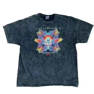 Journey Freedom Tour 2022 Tee Tie Dye Acid Wash Black T-Shirt Short Sleeve XXL